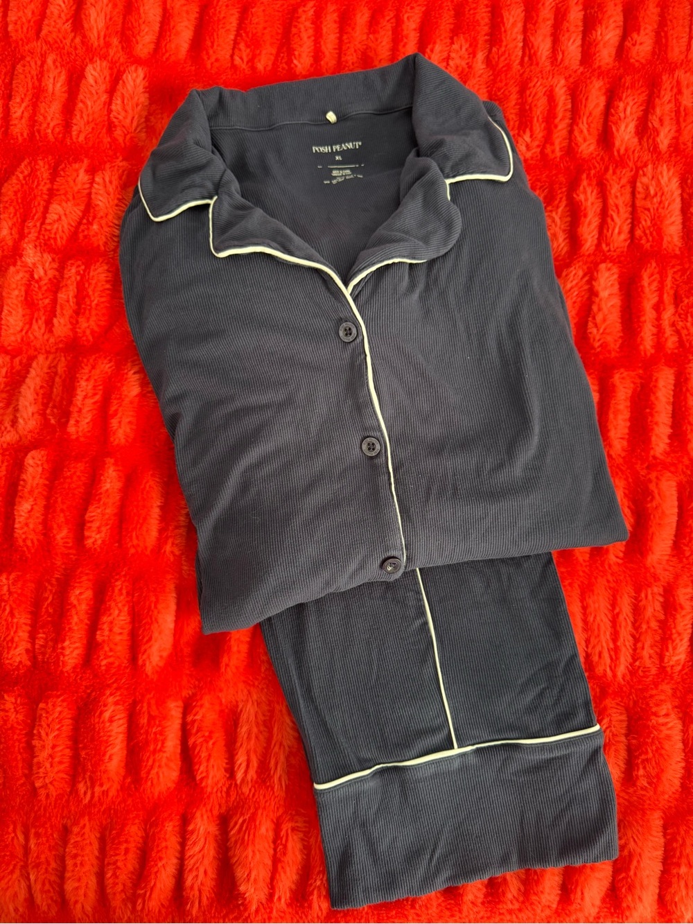 Posh Peanut Navy Blue Pajama Set with White Piping